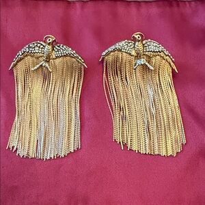 Gold Bird Fringe Statement Earrings - Women Jewelry